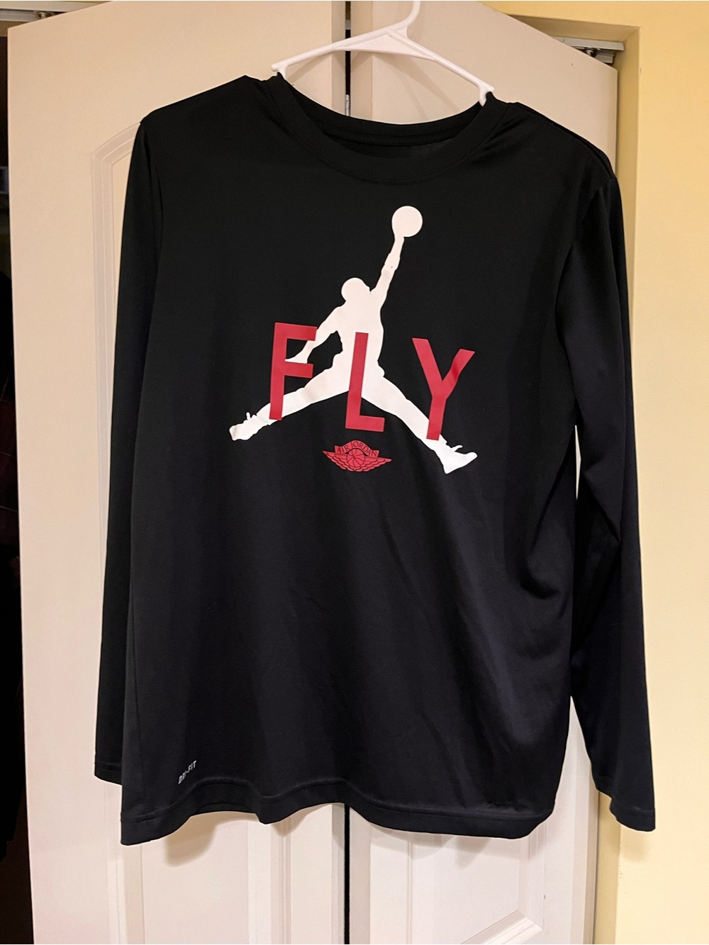 Jordan Kids Black Long Sleeve 'FLY' Graphic Tee with White Jumpman